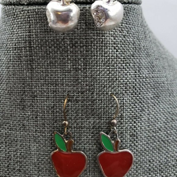 Set of TWO Apple Pierced Earrings - 1 925 Sterling - Picture 3 of 9